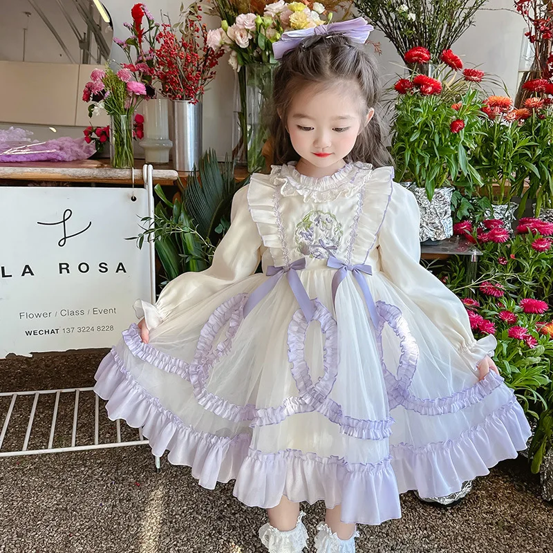 2025 Girl Lolita Dress New Spring Long Sleeves Children Princess Dresses Birthday Party Kids Clothing Elegant Ball Gown Frocks