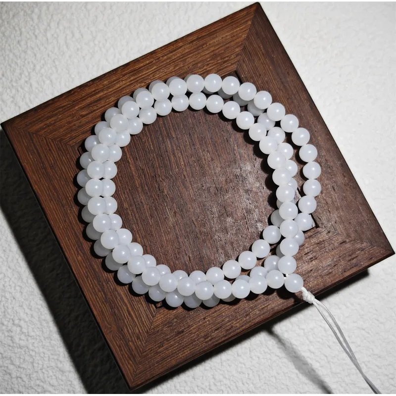 6Mm 108 Necklace, Hetian Sheep Fat White Jade Round Beads Multi-Strand Bracelet Bead Chain