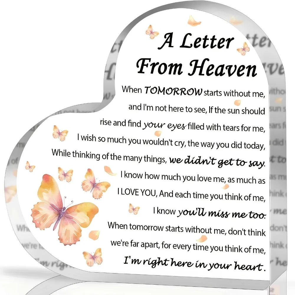 CIFBUY Acrylic Heart Shaped Plaque 2D Flat Memorial Condolence Gift Versatile Home Desktop Display Art Decor Ornament