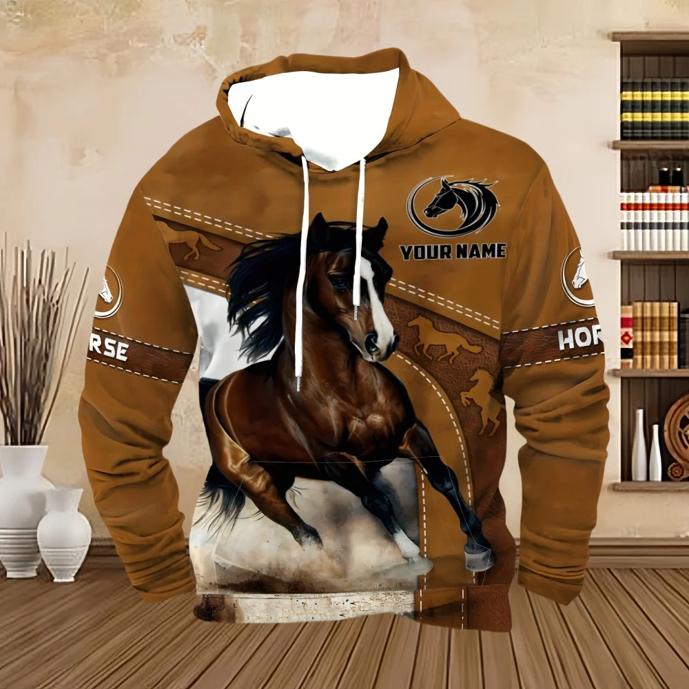 Vintage Horse 3D Print Harajuku Street Sports Men's Sweatshirt Fall Outdoor Climbing Running Long Sleeves Blouse Men's Hoodies