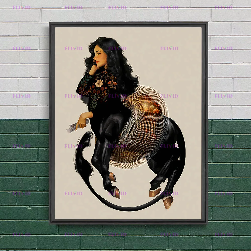 Botanical Centaur & Snake Woman Wall Art,Surreal Feminine Nature Canvas Painting,Floral Female Hybrid & Centaur Art Poster Print