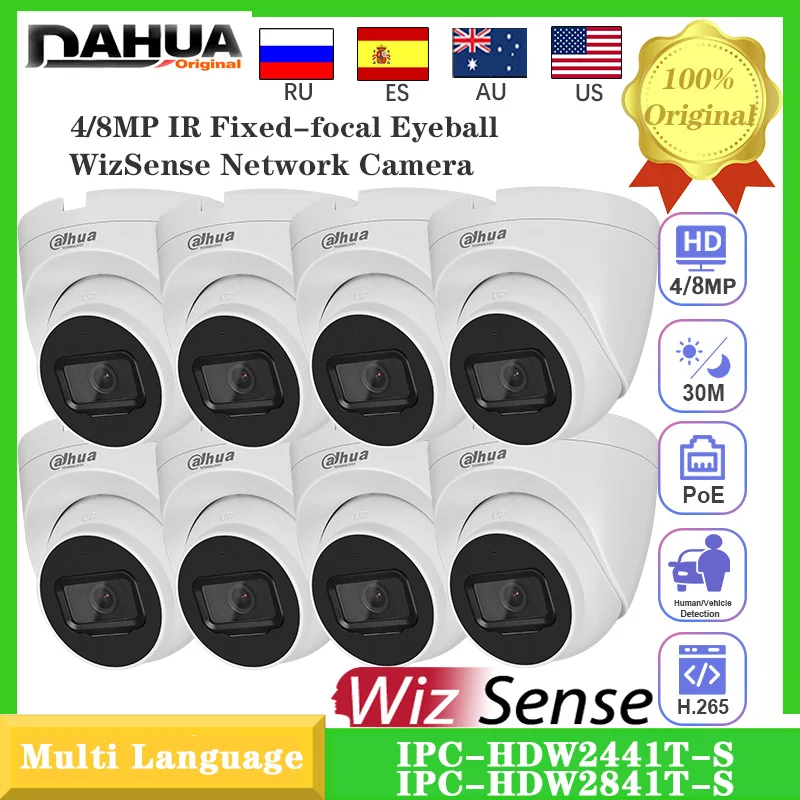 

Original Dahua 8PCS IPC-HDW2441T-S&IPC-HDW2841T-S 8MP IR Fixed-focal Eyeball WizSense Network 4K Camera Built in MIC
