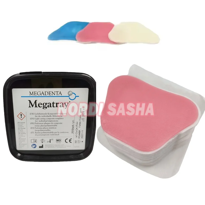 20Pcs/Box Megatray Dental Light-Cure Individual Tray Model Material Dental Light Curing Resin Sheet Base Tray Plate UV Cure Box