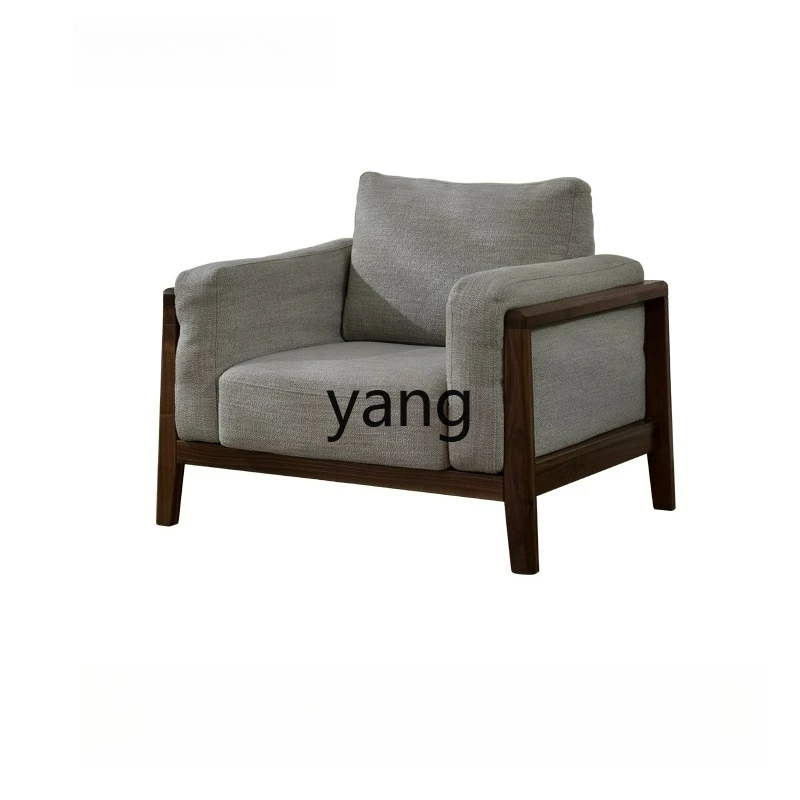 

LTT black walnut sofa all solid wood living room simple fabric sofa small apartment cotton and linen sofa