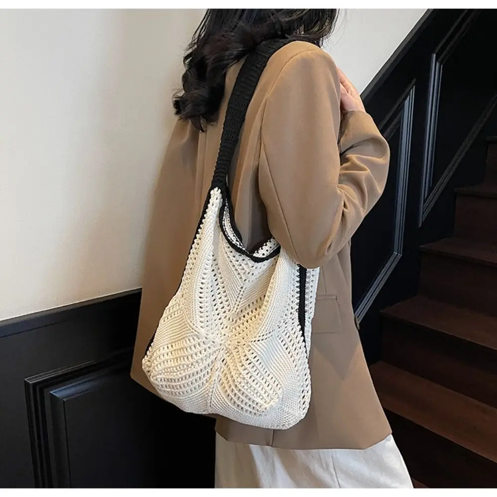 패션 핸드메이드 크로셰 가방 레저 보헤미안 니트 크로스백 속이 비치는 대용량 직조 토트백 핸드백