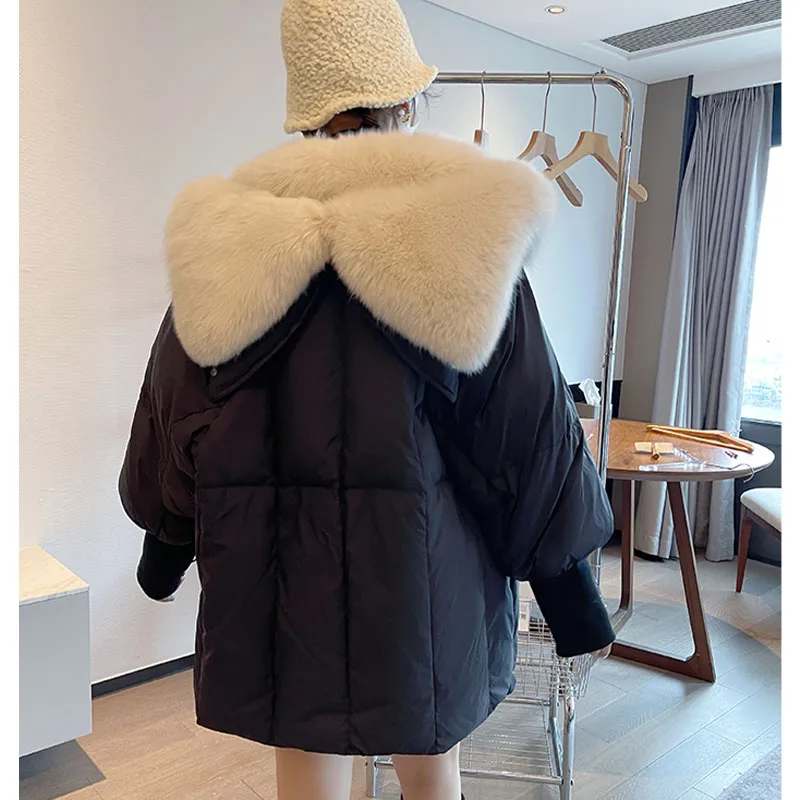 

2023 New Autumn Winter Real Big Fox Fur Collar Thick Women Warm Coat 90% White Goose Down Jacket Luxury Outwear New Female Coats