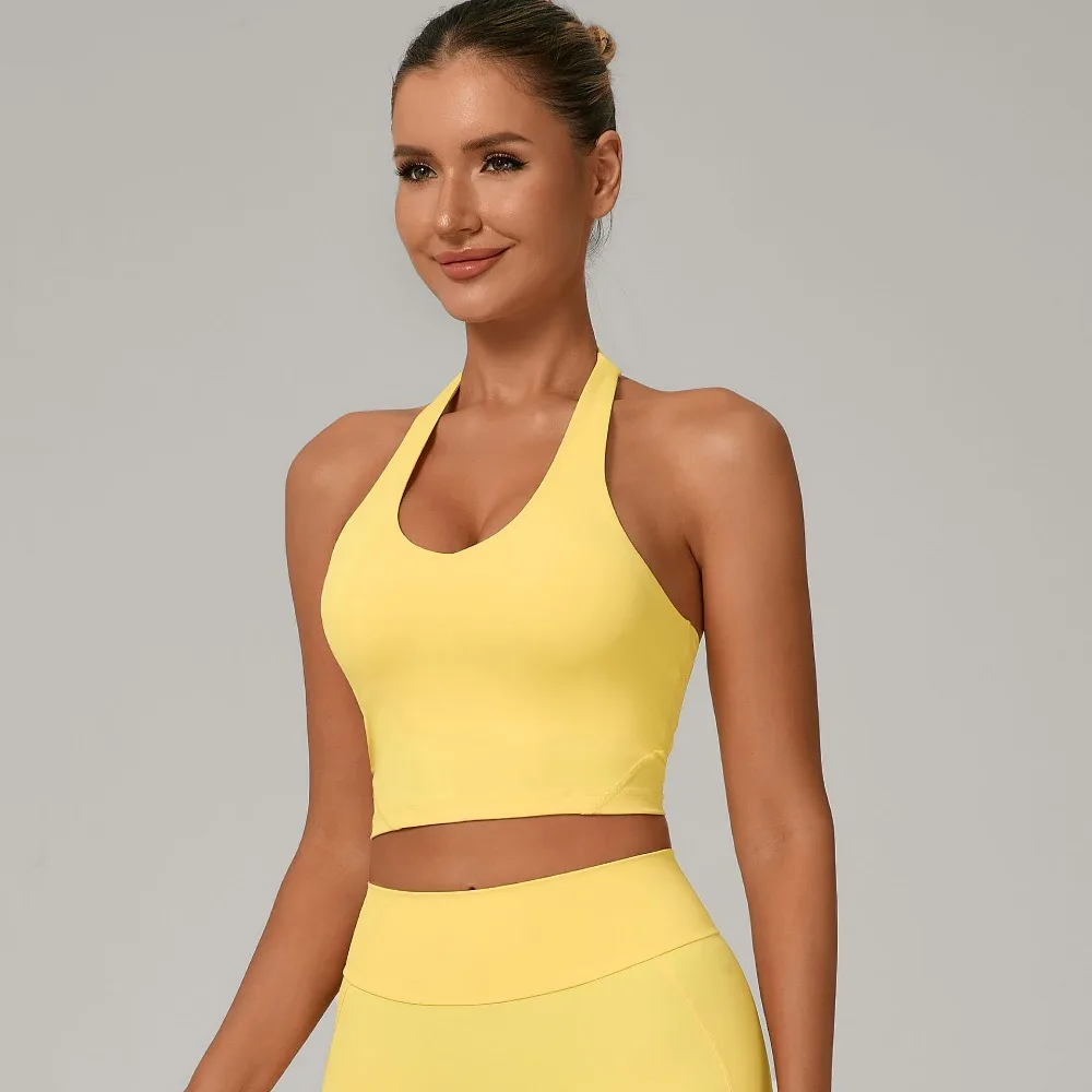 

New Soft Active V-Neck Tank Top Adjustable Halter Sports Top Women Yoga Bra Quick-Dry Beautiful Back Running Fitness Yoga Wear