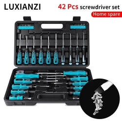 LUXIANZI 42Pcs Screwdriver Hand Tool Set with Plastic Toolbox Precision Magnetic Bits Phillips Soltted Piercing screwdrivers Kit