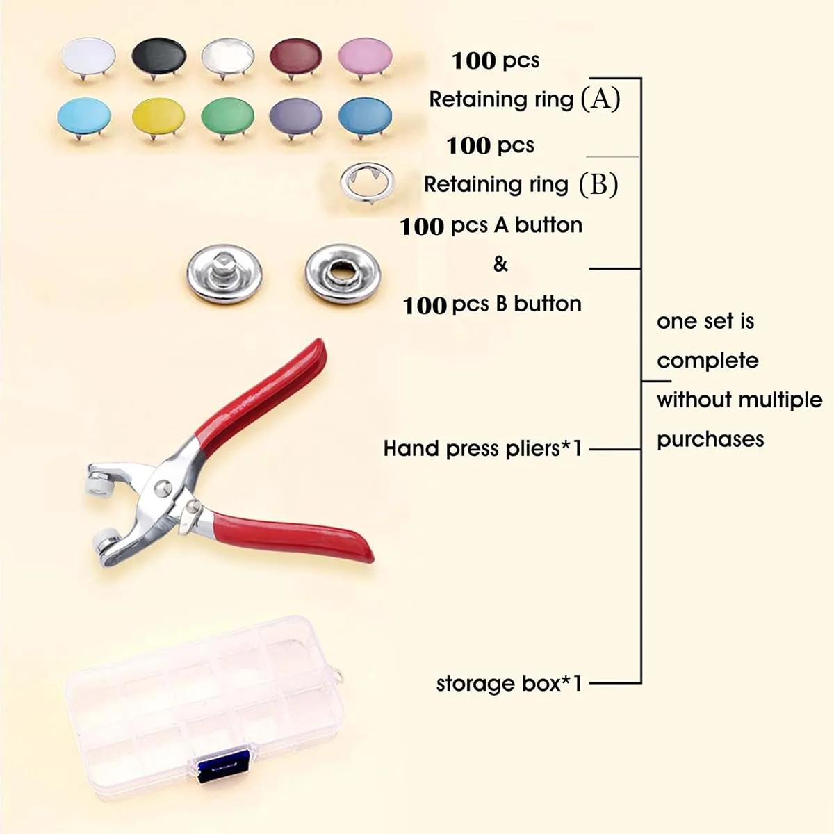 400Pcs Metal Snap Buttons Kit with Hand Press Pliers, 10 Colors No-Sew Fastener Popper Buttons for Baby Clothes Fabric Repair