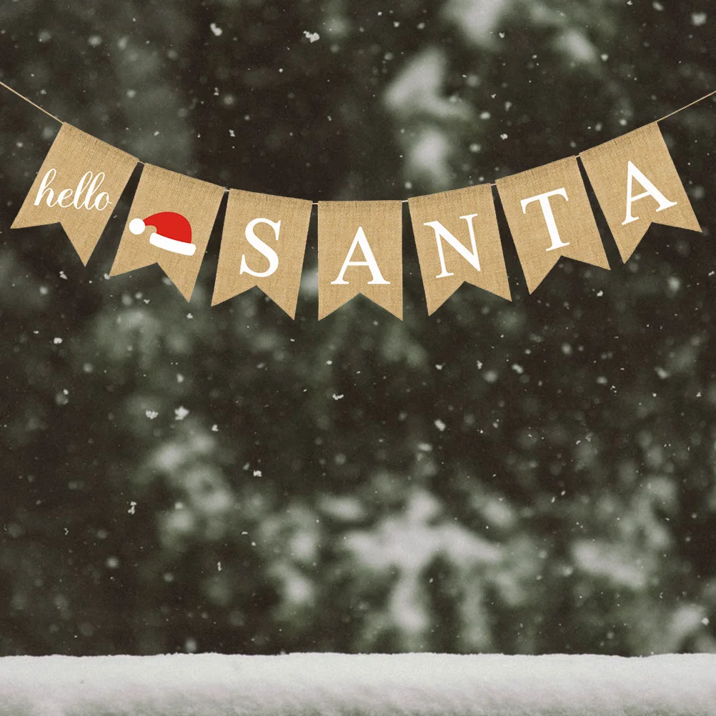 

Letters Bunting Banner Christmas Hat Pattern Linen Burlap Swallowtail Pull Flag Party Decorations Banner