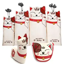 Cat PU Leather Kitty Embroidery Golf Club Head Covers for Driver Fairway Woods Hybird Blade Mallet Irons Putter