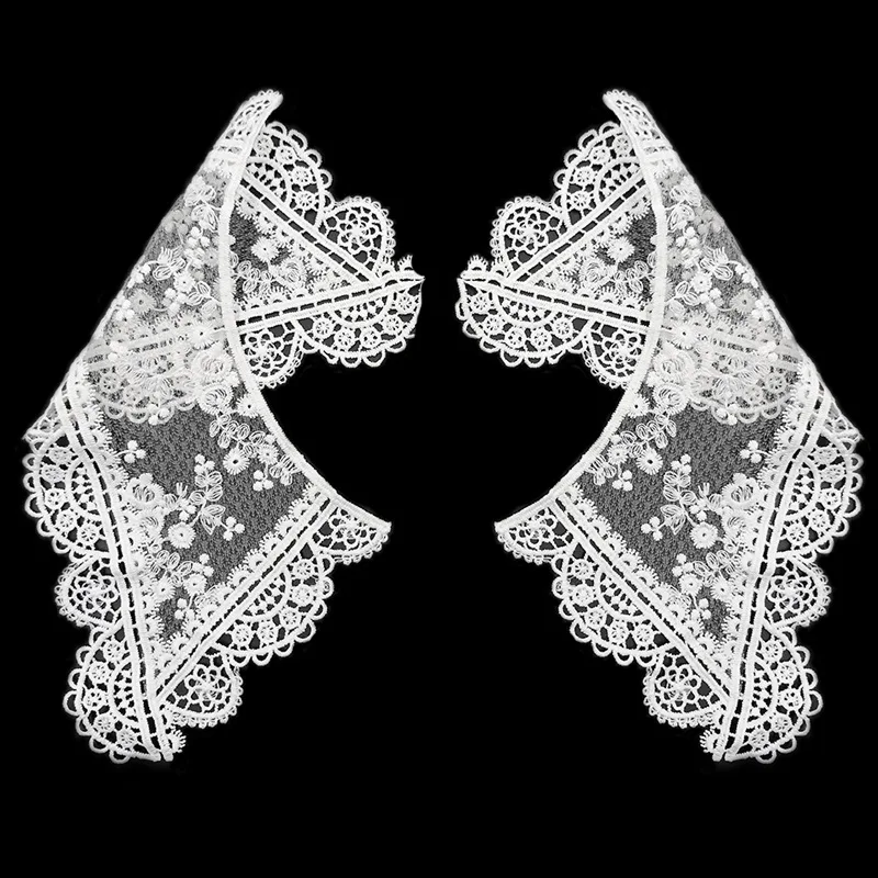

1 Pair DIY flower organza Embroidered Lace Neckline Collar Guipure Applique Trim Sewing wedding cloth Womens dresses Supply