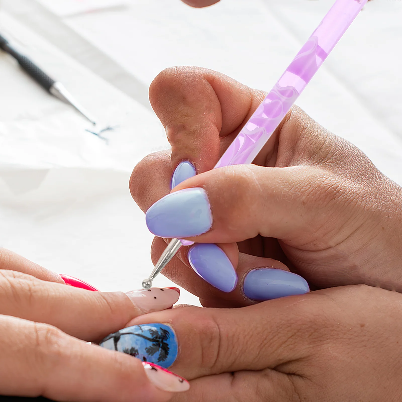 5 pçs conjunto de arte do prego canetas pontilhadas de ponta dupla ferramentas de decoração do prego diy manicure arte canetas kit de design de gravação ferramentas pontilhando