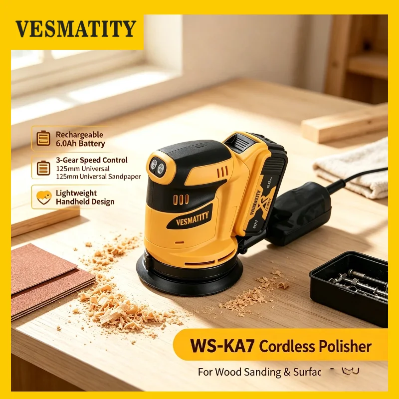 VESMATITY Orbital Sander Speed Control Dust Collection Wood Polishing Construction Tool for Battery Pro Ultra Unit