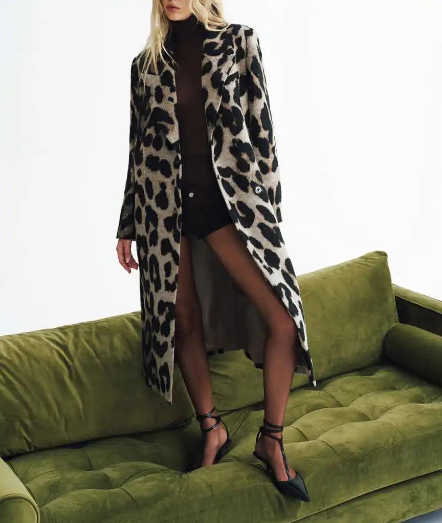Trendy Leopard Print Pattern Long Women's Blazer Coat Loose Fit Formal Outerwear for Casual Events костюм женский Customized