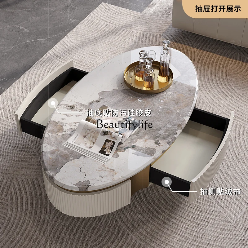 طاولة قهوة مطلية فاخرة وخفيفة الوزن ومجموعة بيضاوية إيطالية من الرخام