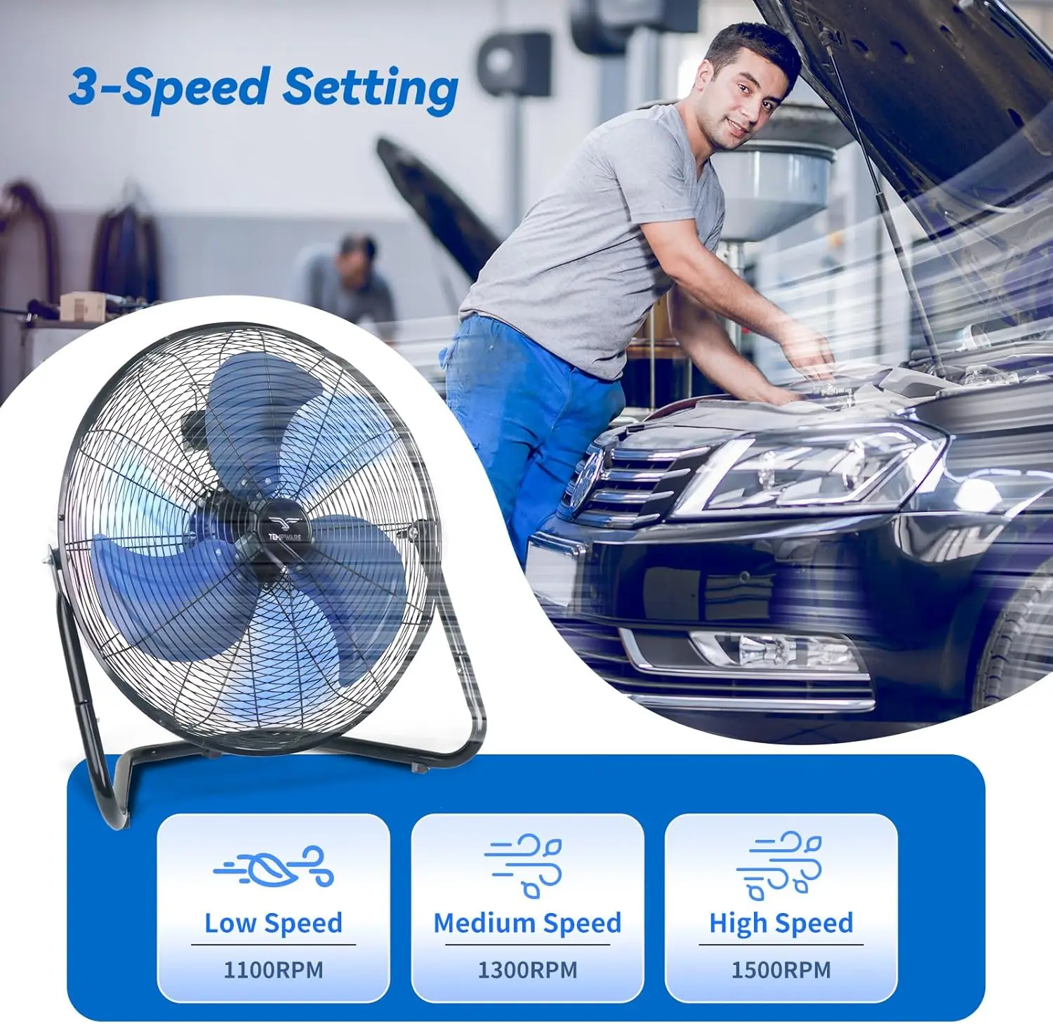 20 Inch High Velocity Industrial Floor Fan,3-Speed Heavy Duty Metal Cradle Floor Fans with 360° Tilt for Warehouse,Workshop,Gara