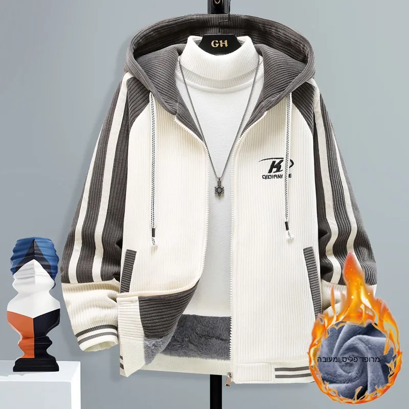 

Men's Winter Fleece Lined Thickened Work Jacket 2024 New Arrival Warm Cotton Coat with Hood Casual Loose Fit Long Sleeve