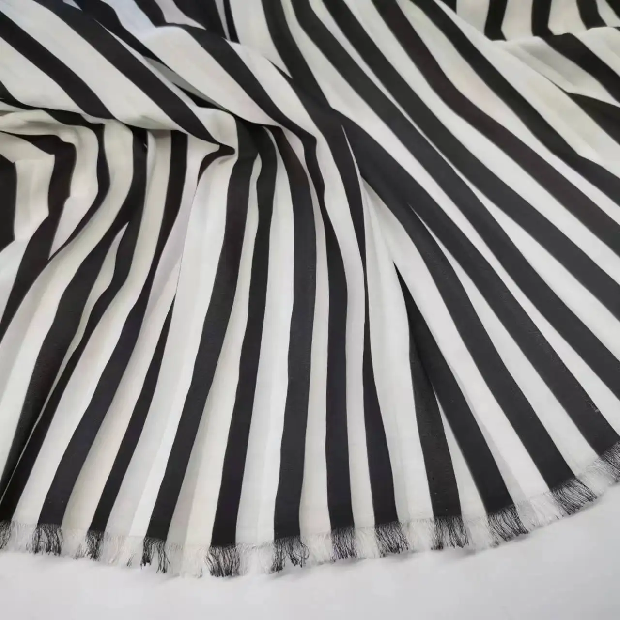 Pleated Black White Stripe Fabric Solid Organ Crushed Soft Breathable DIY Skirt Material