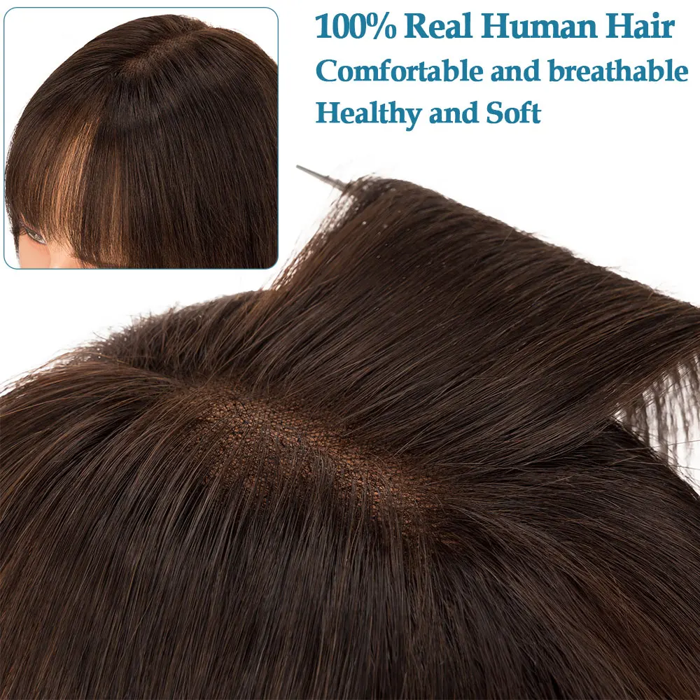 Rich Choices Hair Topper With Bangs Real Human Hair Natural Hair Pieces for women with Thinning Hair Clip in Toppers 8x11CM