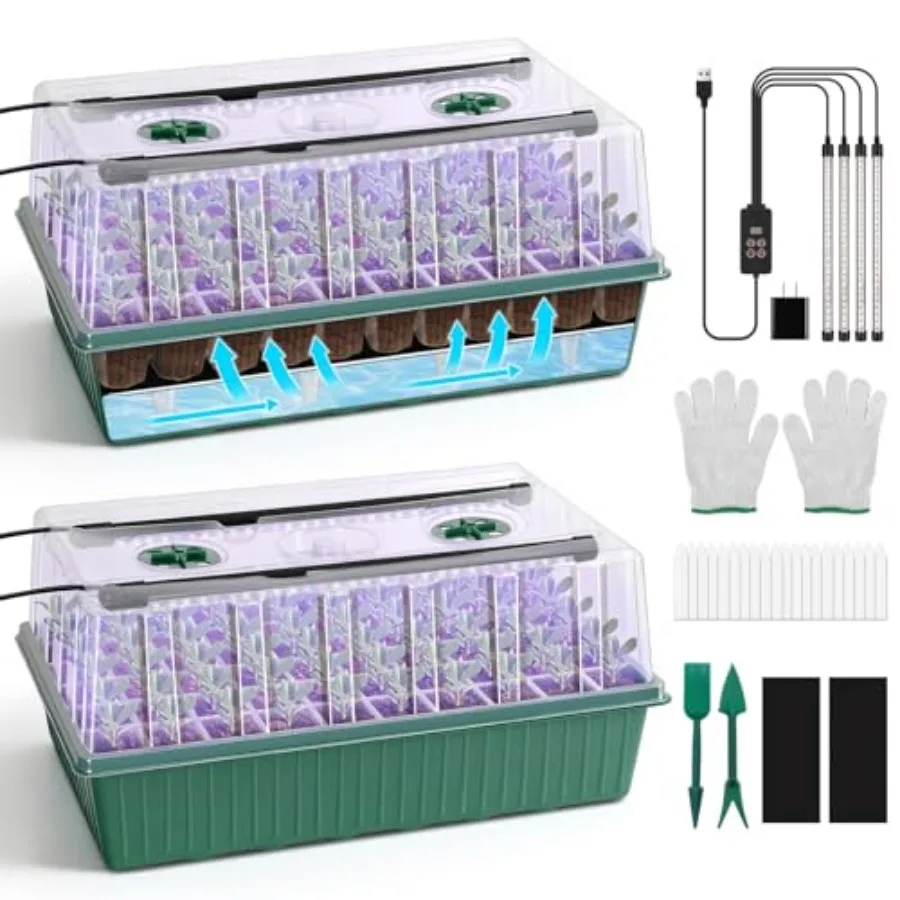 

Поддон для рассады на 120 ячеек с автополивом и фитолампой, таймер 1-24 часа, набор для выращивания рассады с куполом для контроля влажности 4,02 дюйма