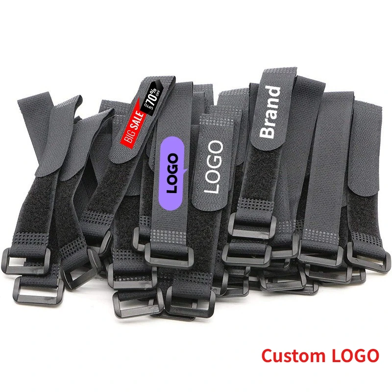50PCS LOGO Customized Cable Ties Hook and Loop Reusable Fastening Nylon Cable Straps Adjustable Securing Tie Organizer