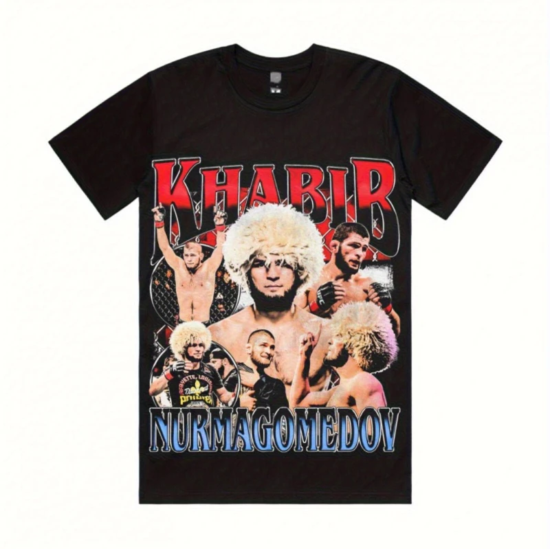 

Летняя мужская футболка с короткими рукавами Kabubi Nurmagundov MMA Fighter — с боевой пластиной и дизайном пояса чемпионата
