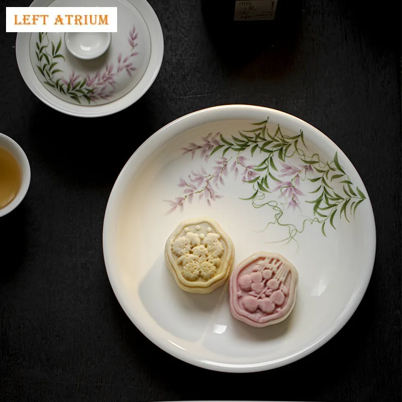 

Hand Painted Vines Teapot Base Porcelain Teapot Trivets Saucer For Teapot Kung Fu Tea Ceremony Chinese Tea Trays Round Base