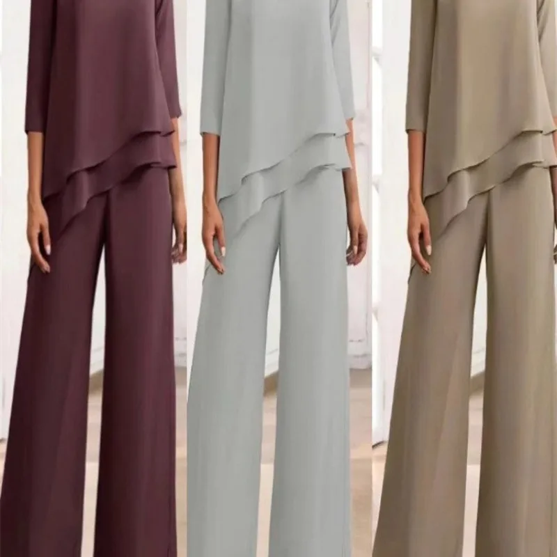 

New Women's Clothing Two-piece Set European American Fashion Solid Color Loose Casual Long Pants Irregular Long-sleeved Suit