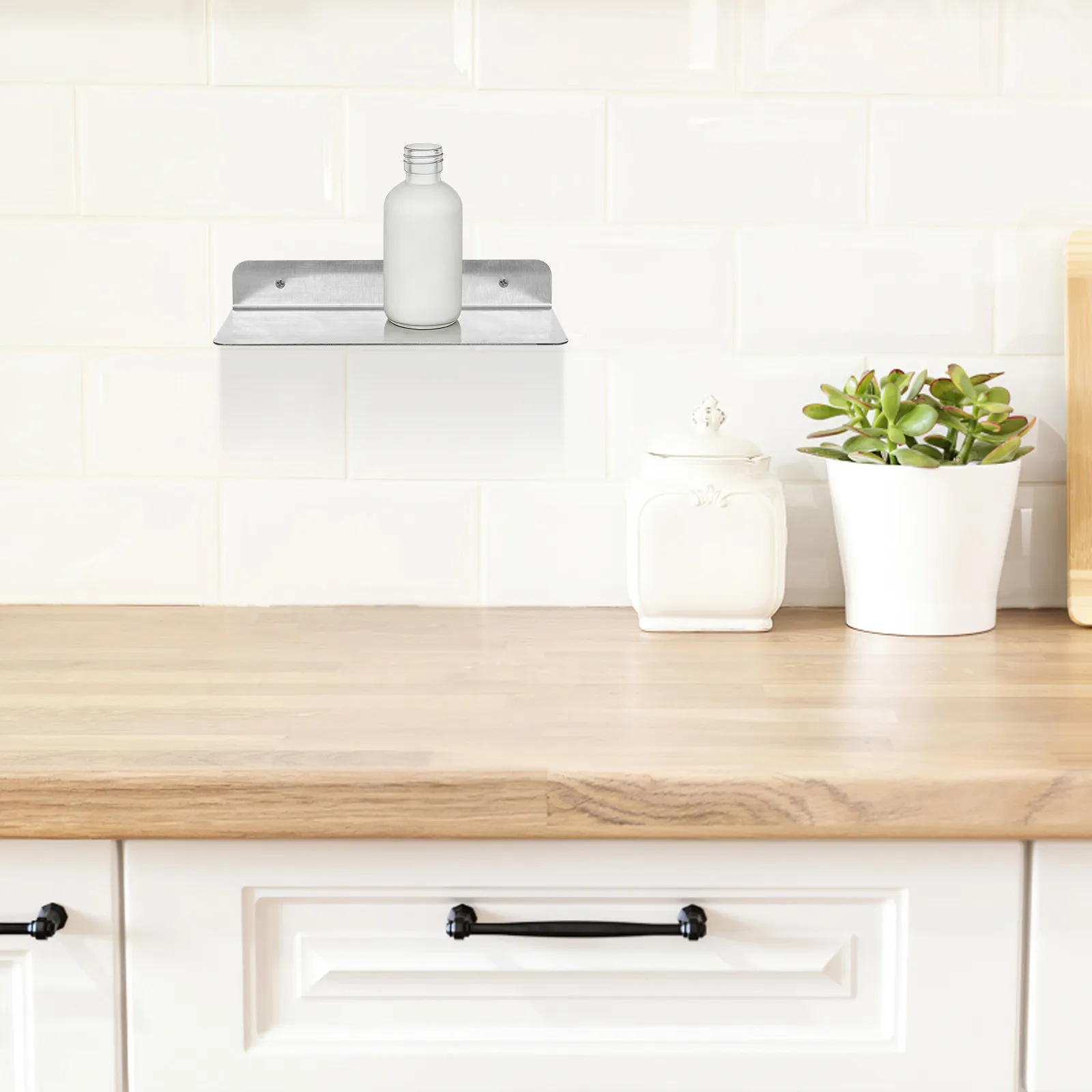 Stylish Stainless Steel L Shaped Wall Shelf Floating Organizer for Kitchen Spice Bottles Bathroom Toiletries Living Room Decor