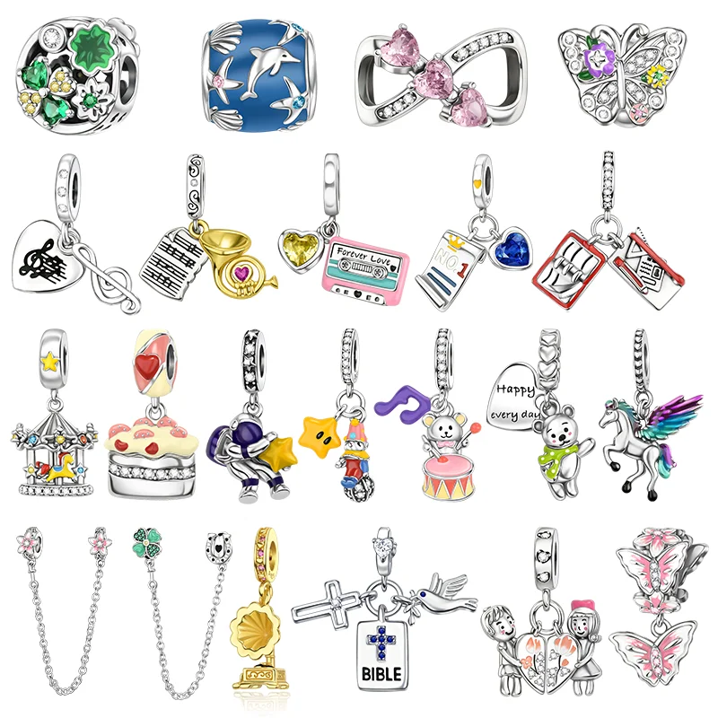 

Charms Beads 925 Sterling Silver Gramophone French Horn Music Score Drumming Tape Pendants Beads Fit DIY Bracelets Jewelry Gift
