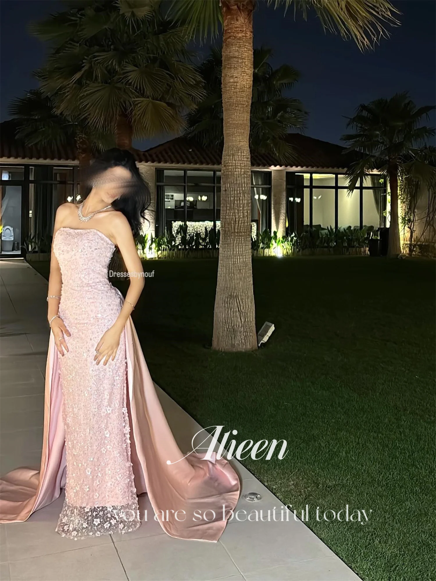 ชุดเดรสผู้หญิงสไตล์นางเงือกสุดหรูของ Aileen สำหรับงานแต่งงาน งานเลี้ยง ชุดราตรีสั่งตัดได้ ชุดออกงานสีชมพู