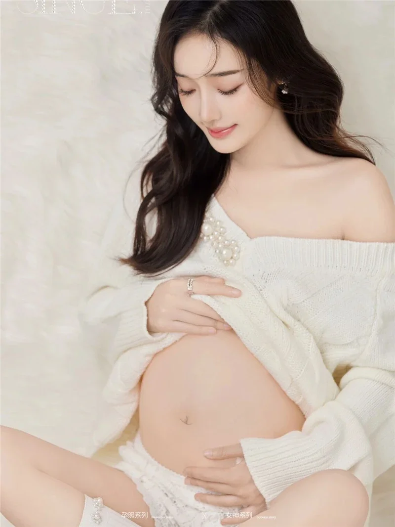 Women Photography White Elegant Knitted V-neck Full Sleeves Maternity Sweater Dresses Pregnancy Studio Photo Clothes view 4