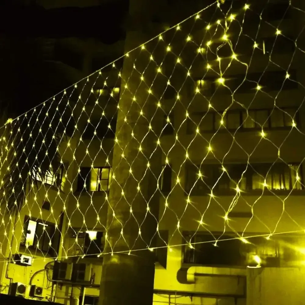 LED الستار صافي شبكة الجنية أضواء سلسلة الاتحاد الأوروبي التوصيل 220 فولت الزفاف عيد الميلاد جارلاند لغرفة النوم حديقة جدار غرفة في الهواء الطلق الديكور