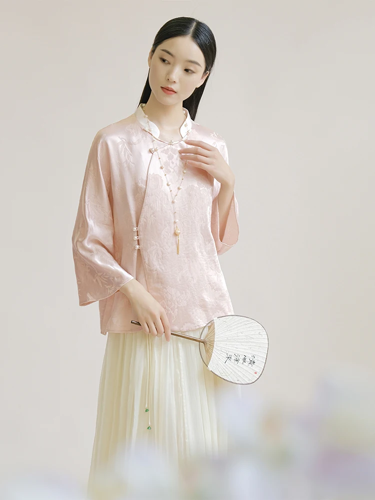 

Новая китайская блузка Yuezhi 2025: Национальный стиль, высококачественный ацетат, плиссировка, улучшенный воротник-стойка