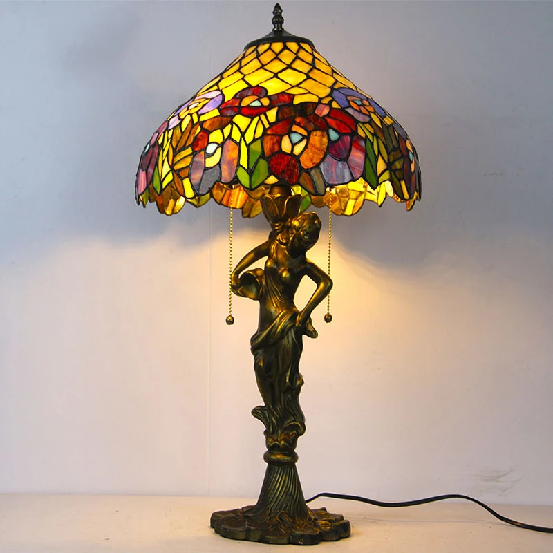 TEMAR Tiffany Table Lamp LED Creative Exquisite Flowers Color Glass Desk Light Decor For Home Study Bedroom Hotel Bedside