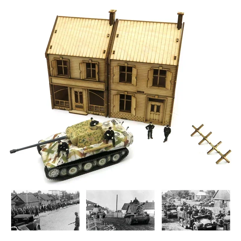 

1/72 Europe Town Country Two-story Shop Scene Wooden Assembled Model Ornaments Handmade Gift