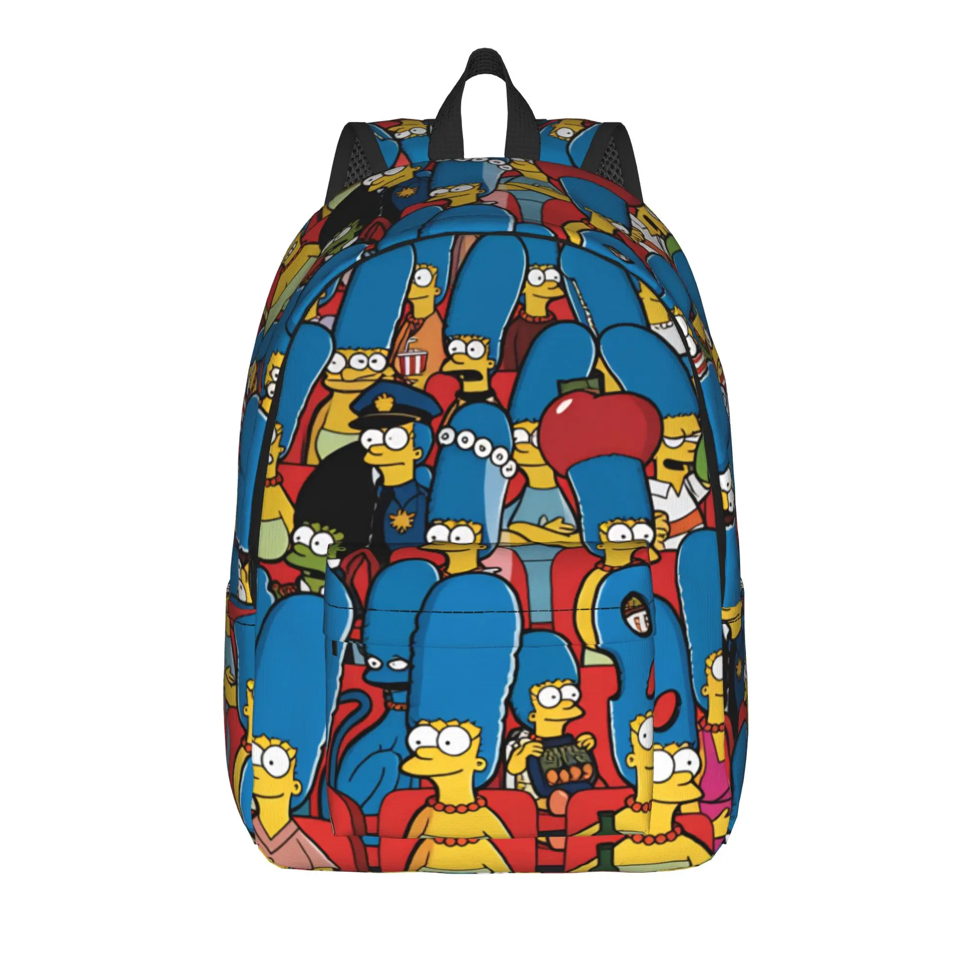 S-Simpsons Movie Theater Crowd Backpack  Daily Backpacks Female Cute High School Bags Colorful Lightweight Rucksack