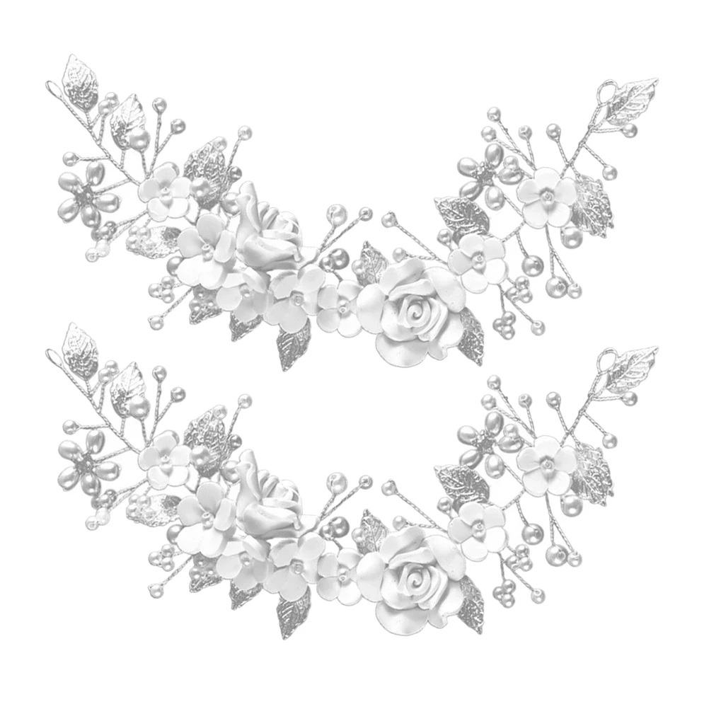 

2Pcs Silver Flower Hair Accessories Elegant Wedding Bridal Headpiece Decor for Prom Formal Events Hair Vine Leaf Style