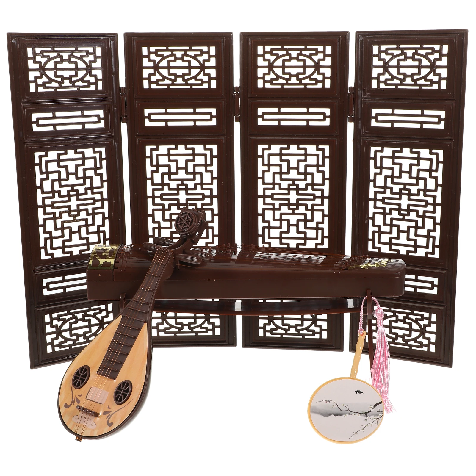 

4pcs Simulation Furniture naments Chinese Style Mini Fan Guzheng Decor Smooth Surface Desk Accessories Home Decoration