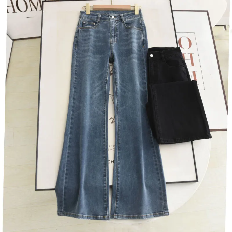 

Облегающие джинсы-колокольчики с высокой талией, женские джинсы премиум-класса в стиле ретро, модные осенние новые джинсовые брюки