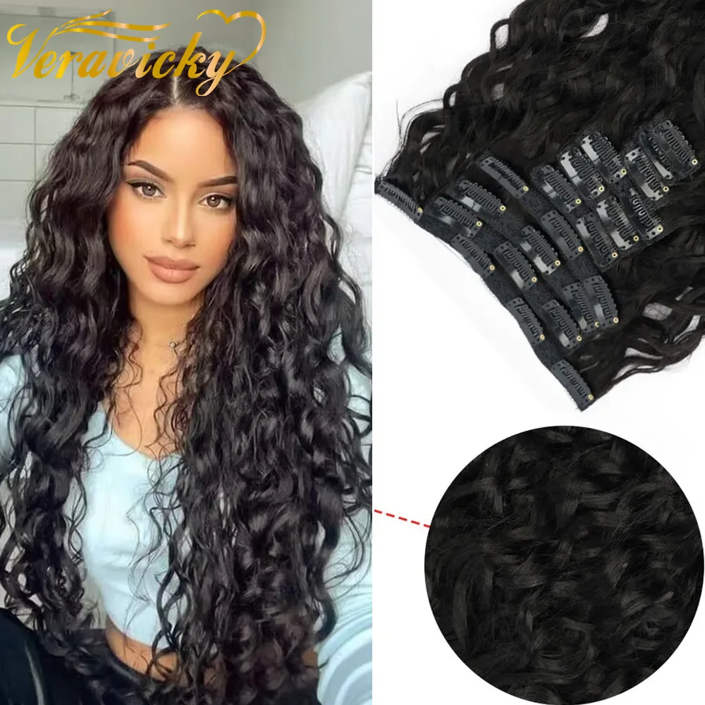 Veravicky-extensiones de cabello con Clip de onda de agua, 120G, 140G, máquina de cabello europeo, Remy, peinado rizado Natural, ondulado