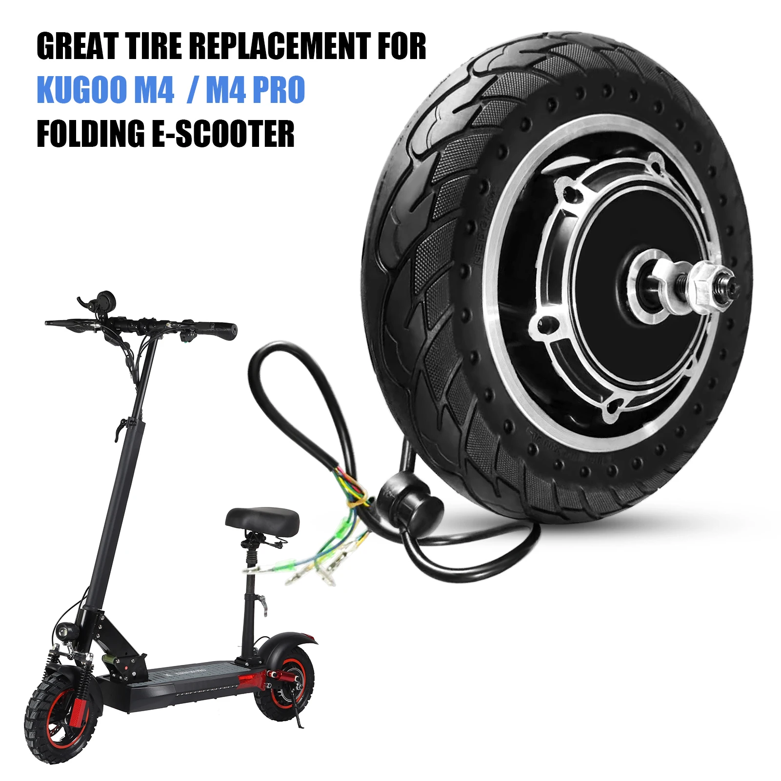 

10'' Electric Scooter Front Tire with Hub Motor Solid E-scooter Wheel 48V 500W Brushless Dis Brake Hub Motor for KUGOO M4/M4 PRO