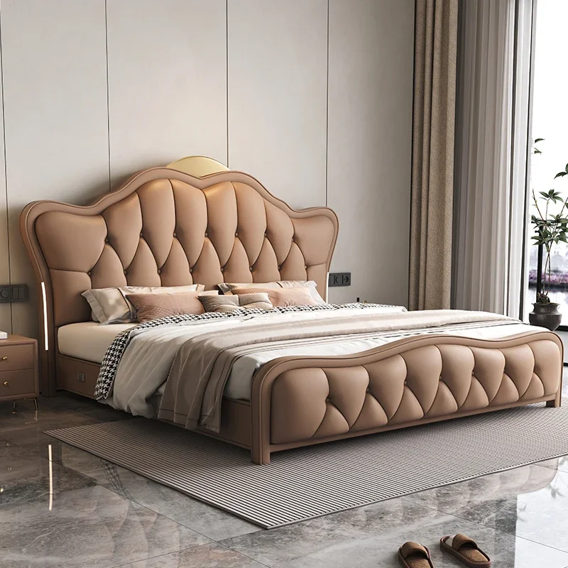

Artificial Leather Double Bed Headboard Frame Design Queen Double Bed Wood King Twin Modern Lit 2 Personnes Bedroom Furniture