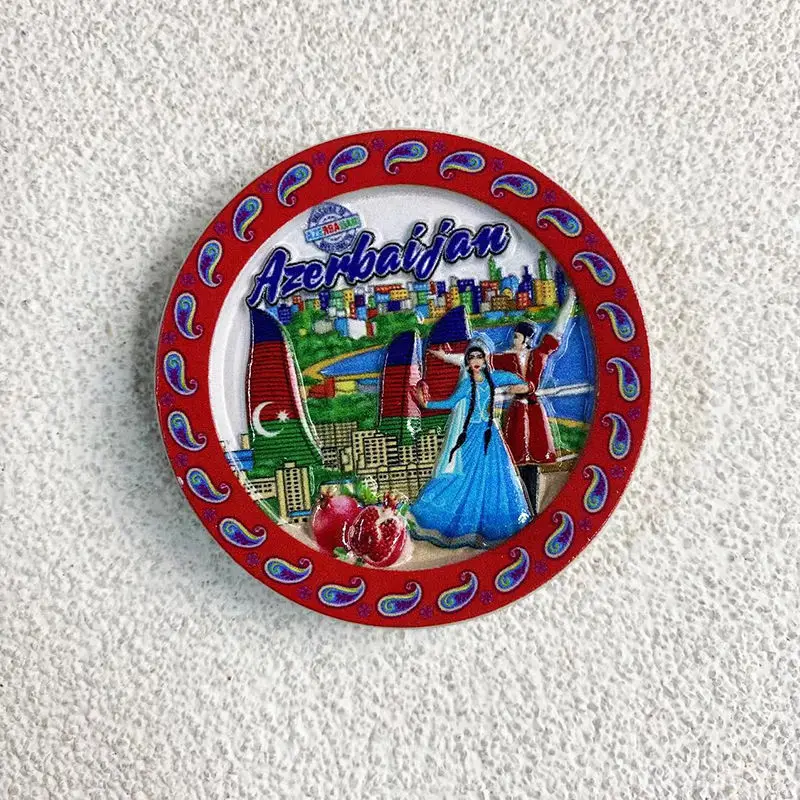 

Soviet Azerbaijan Tourist Commemorative Crafts Round Three-Dimensional Home Decorations3dPainted Magnetic Refrigerator Stickers