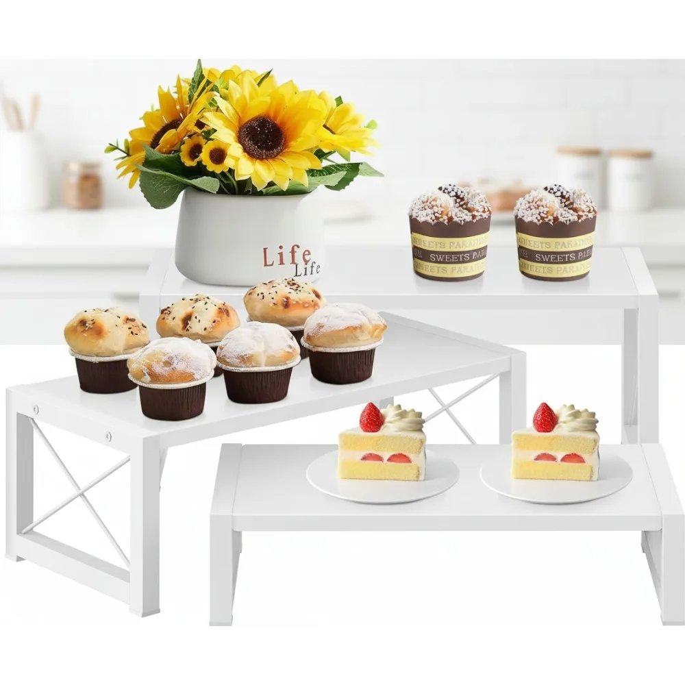 

3-х уровневая деревянная витрина для кексов, десертов, макияжа и розничной торговли — органайзер в деревенском стиле с полками разных размеров