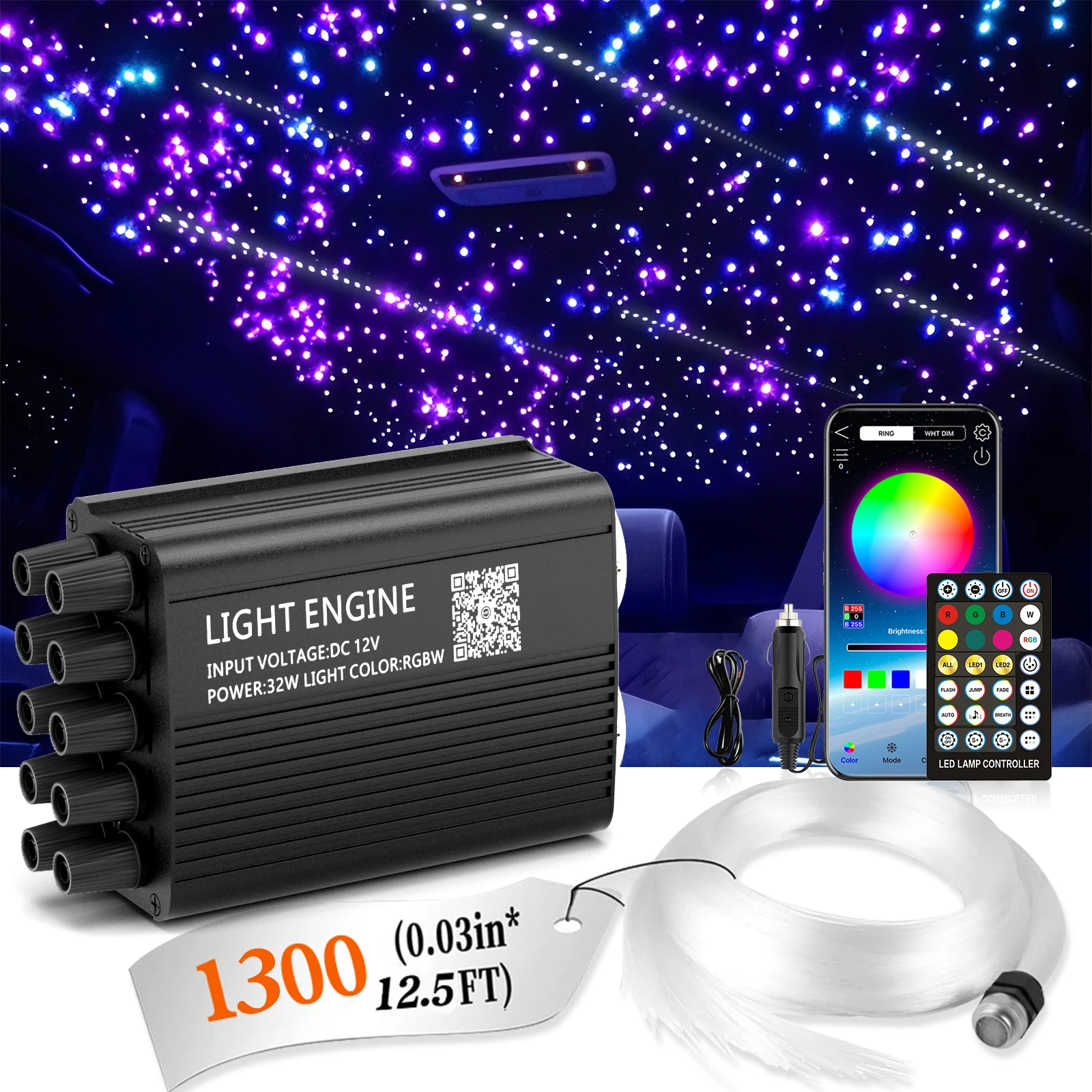 

Starlight Headliner Kit, Dual-Color Twinkle&Meteor Lights, 32W Fiber Optic Ceiling Light for Cars & Home Use