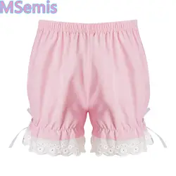 Kid Girls Lolita Safety Shorts Bow Lace Elastic Style Shorts Waist Bloomers Pumpkin Shorts Breathable And Safety