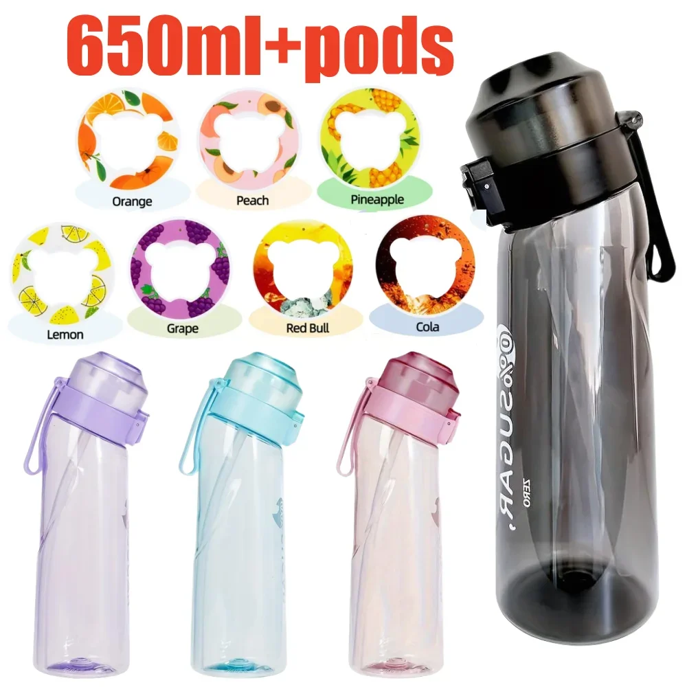 650ml/22oz Portable Sports Water Bottle With 7 Flavour Pods Scented Leakproof Water Bottle With Straw For Gym Outdoor Activities