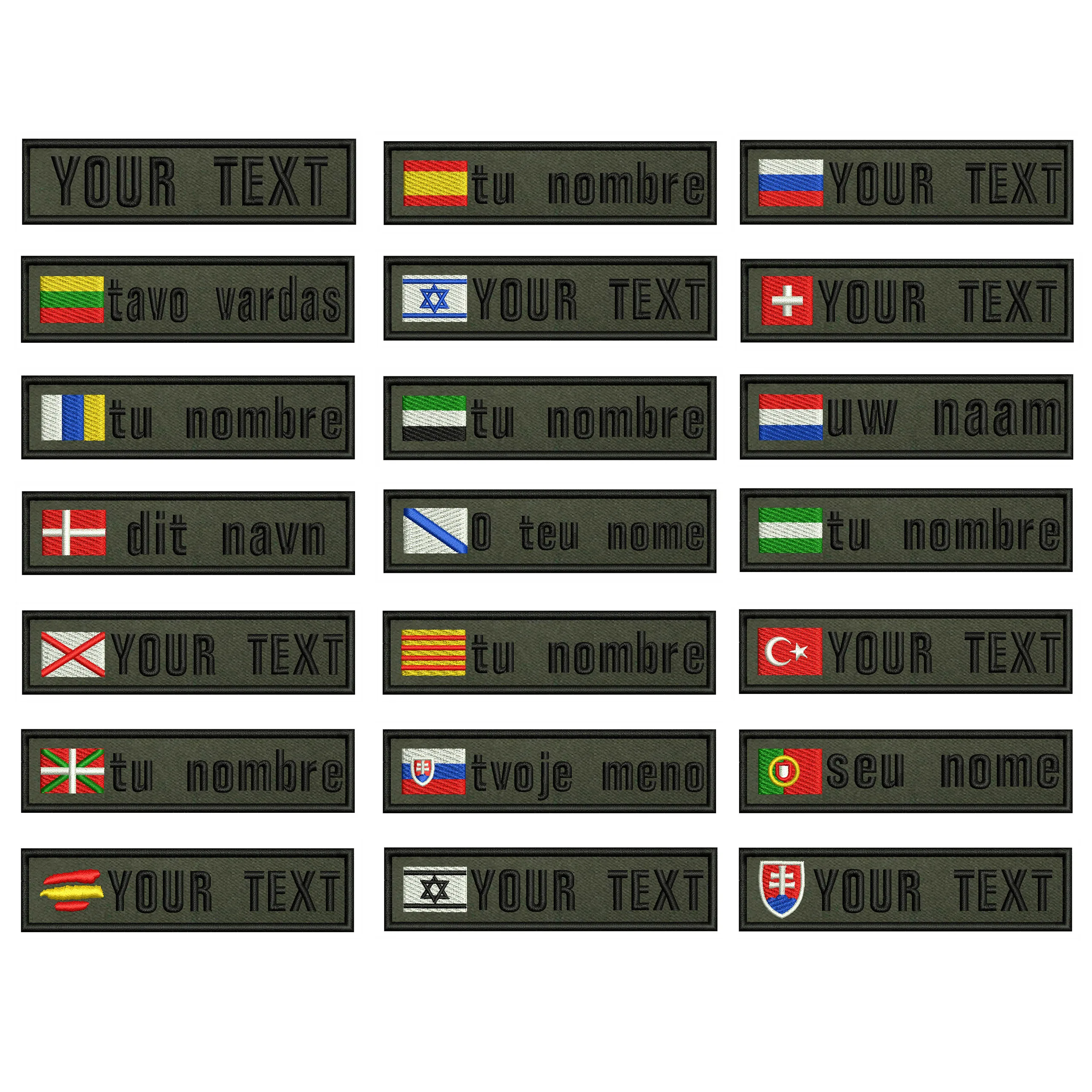 Army Green National Flags 10X2.5cm Embroidery Custom Name Patch Stripes Badge Iron On Or  Patches